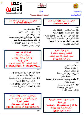 تقرير بجميع وظائف وزارة القوى العاملة كاملة لشهر مارس 2019