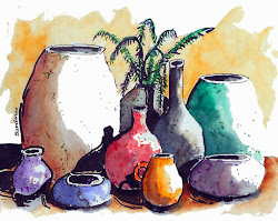 still simple paintings watercolor ink pots colors