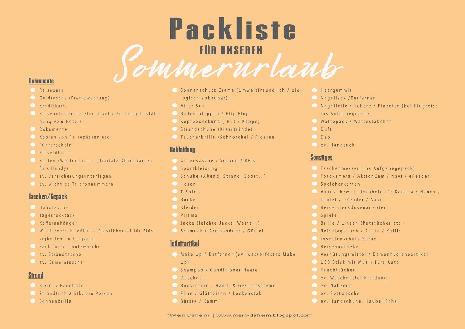 mein-daheim: #TRAVEL  Packliste für unseren Sommerurlaub