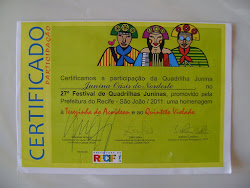 Certificado de participação da Oásis do Nordeste no 27º festival de Quadrilha Junina de Pernambuco