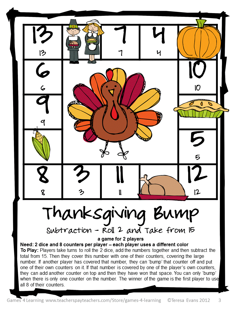 Free Printable Thanksgiving Math Games