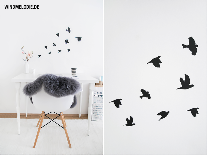 Vögel Wandtattoo schwarz Vogelschwarm Charles Eames Vitra Stuhl Vögel Wandtattoo schwarz Vogelschwarm Charles Eames Vitra Stuhl