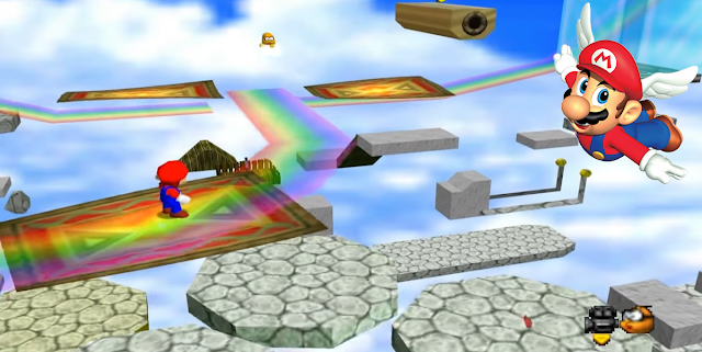 Tapetes voadores, medo de altura e muitos desafios em Rainbow Ride (Super Mario 64)