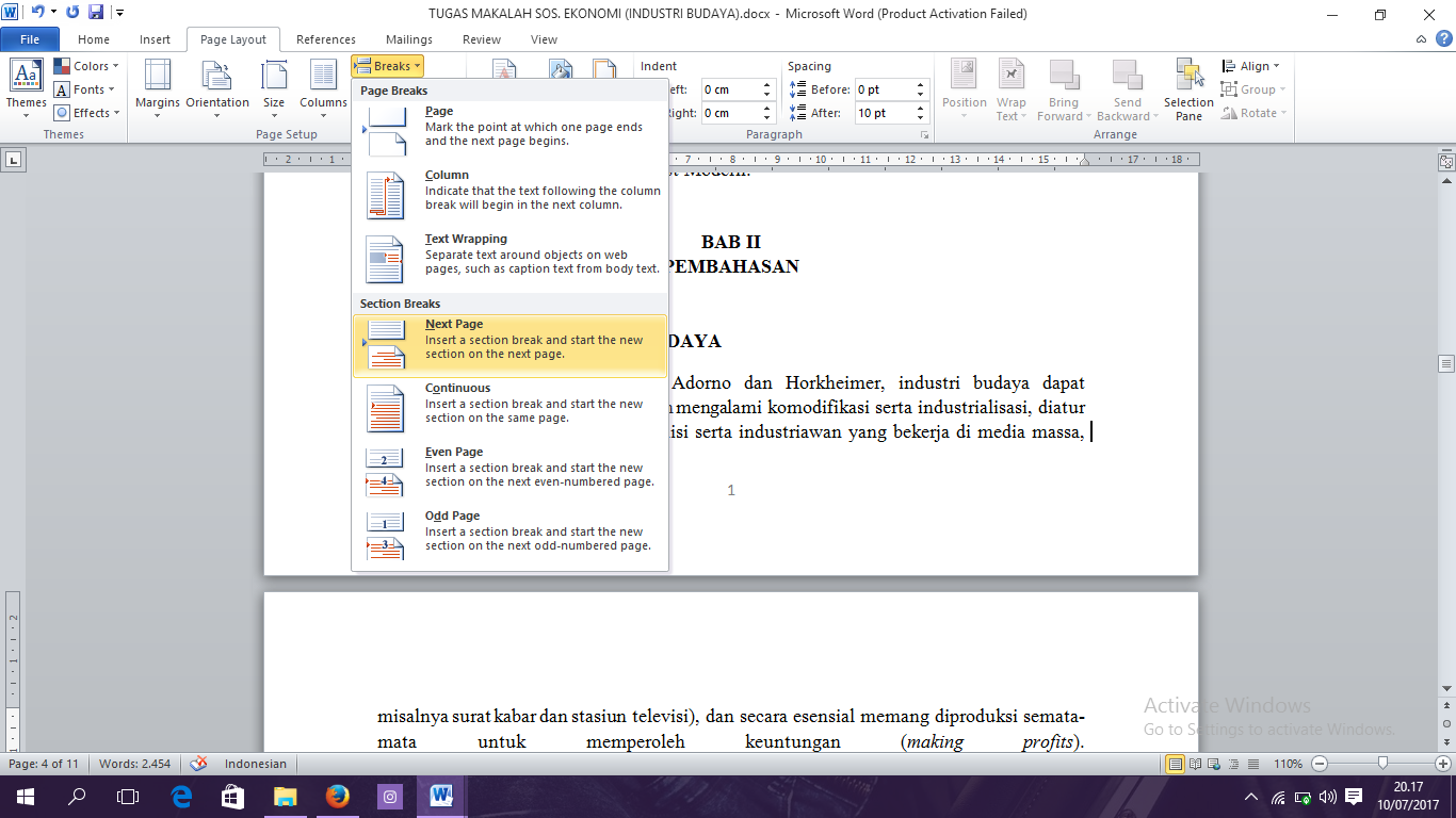 Word Page Layout columns. Page Layout+Breaks. Breaks the Layout. Separation of text into columns Word Illustrator.