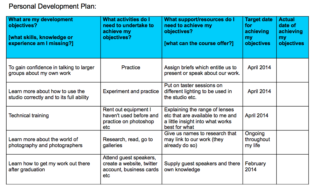 Personal Development Plan: Professional Frameworks 3 ...