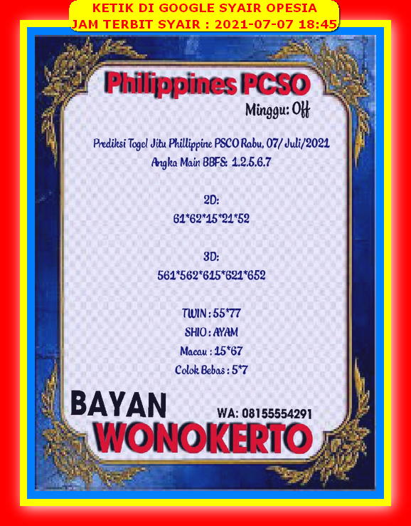 Syair Hk Malam Ini Rabu 7 Juli 2021 Opesia Official