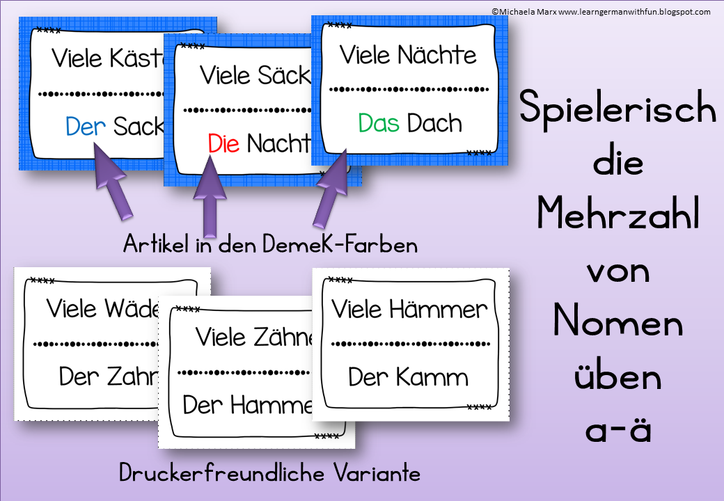 Learn German with fun Lesespiel Mehrzahl aus A wird Ä