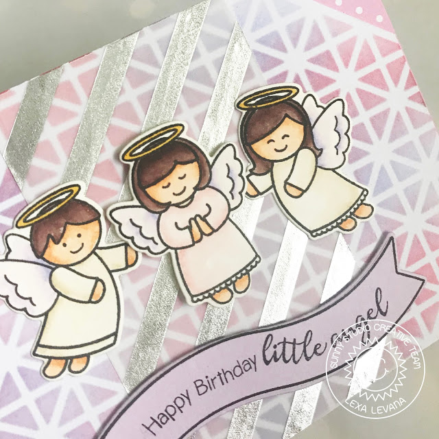 Sunny Studio Stamps: Little Angels Pink and Silver Happy Birthday Card by Lexa Levana