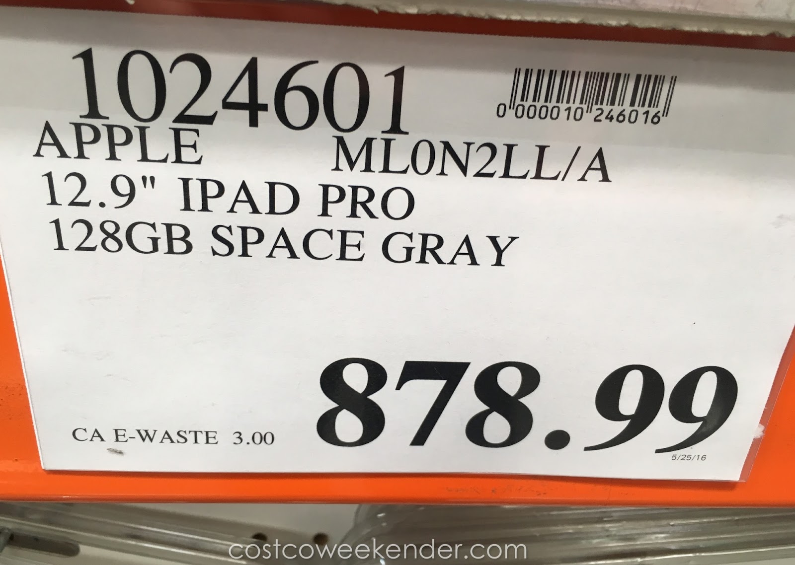 Apple iPad Pro ML0N2LL/A 128GB (Space Gray) Costco Weekender