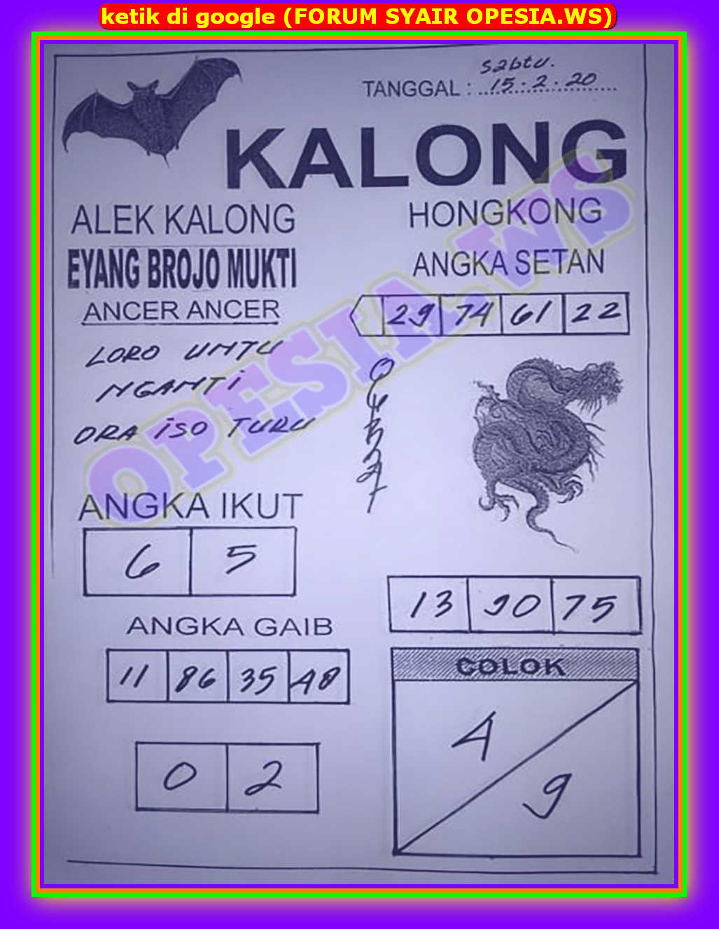 Kode Syair Hongkong 15 Februari 2020 Forum Syair Togel Hongkong Singapura Sydney