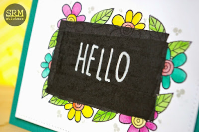 SRM Stickers Blog - Hello Chalkboard Card by Lorena - #card #chalkboard #chalkboardmarkers #janesdoodles #doodleflowerclearstamps #whitechalkmarker
