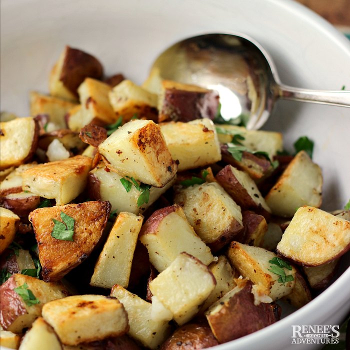 Garlic Roasted Potatoes in serving dish