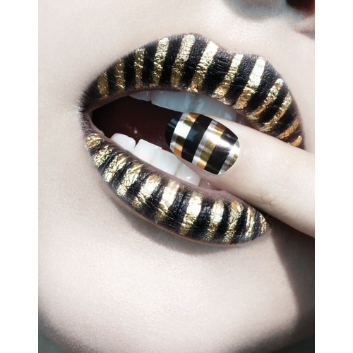 Black and Golden Stripes Lip Art Makeup