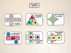 visuals of nets on a 6th grade math word wall