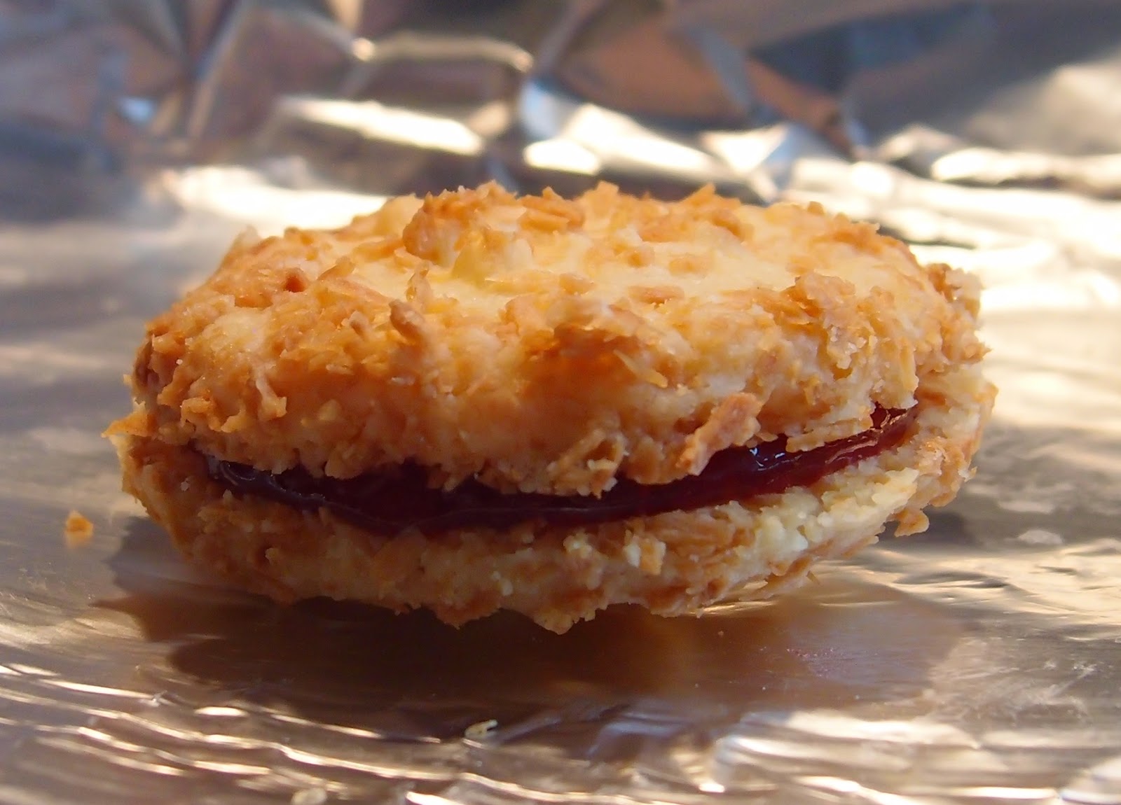 The Caked Crusader Coconut jam sandwich biscuits