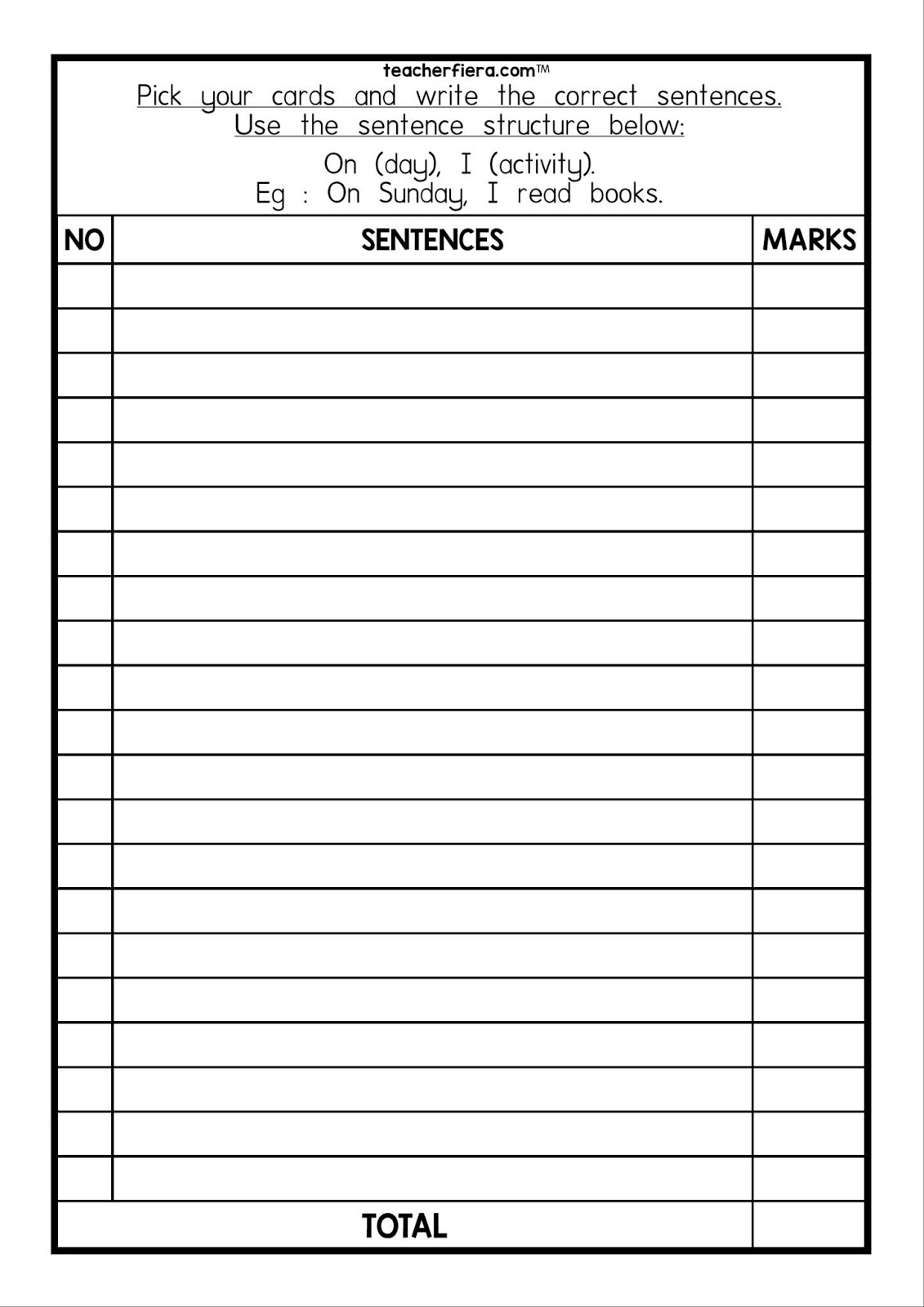 Teacherfiera Com Year 2 2019 Unit 5 Card Game For Sentence Constructions Days Of The Week Free Time Activities