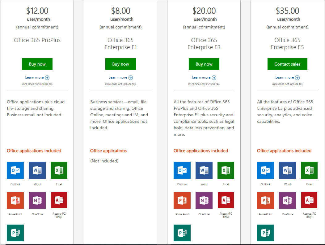 Microsoft Office 365: Compare all plans