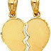 14K Yellow Gold Broken Duo Heart Small Charm Pendant For Necklace or Chain