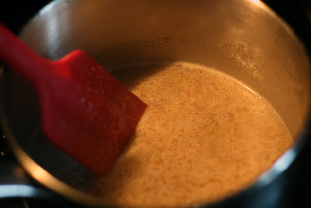 Making of the roux for cheese souffle