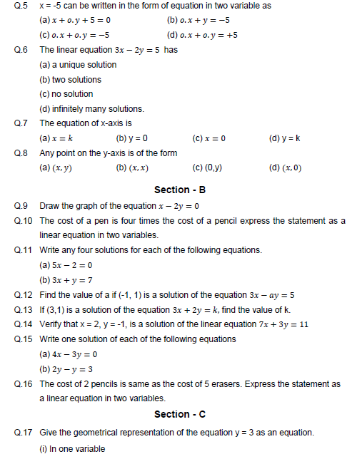 Linear equations in two variables,Light ,objective questions  test,Probability  Questions  mcq,