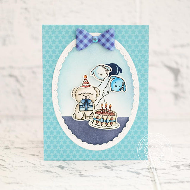 Sunny Studio Stamps: Party Pups Fancy Frames Monochromatic Puppy Birthday Card by Lexa Levana