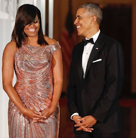 Michelle Obama Stuns In A Custom-Made Versace Gown For Barack Obama's Last State Dinner (Photos)