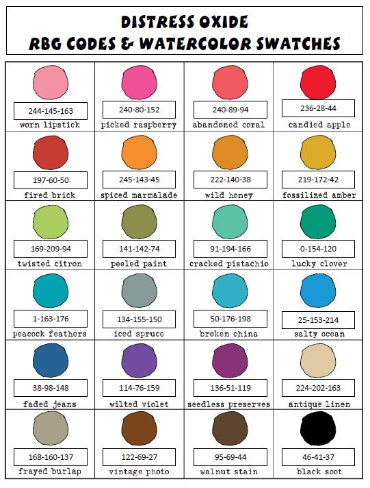 Printable Distress Oxide Color Chart Printable Word Searches