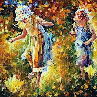 pintura-de-niñas-jugando-en-el-campo