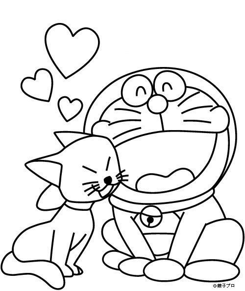 Tranh cho bé tô màu Doraemon và bạn mèo
