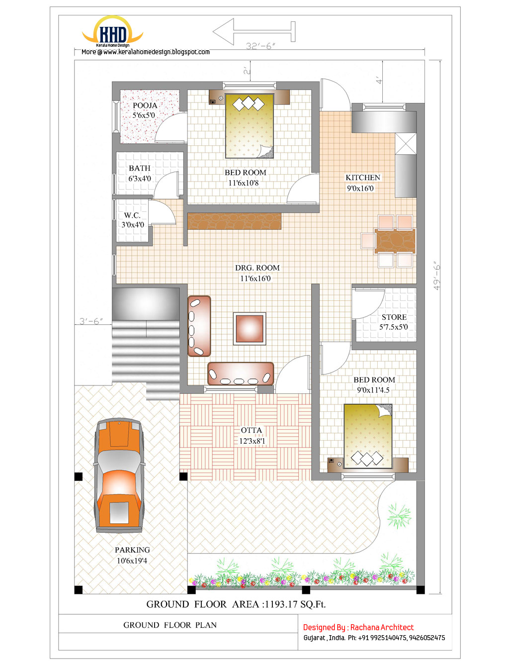 Contemporary India house plan 2185 Sq.Ft. home appliance