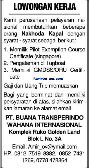 Lowongan Kerja PT. Buana Transperindo Wahana Internasional ...