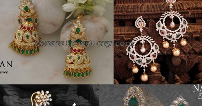 Diamond jhumkas by Navrathan Jewellers - Jewellery Designs