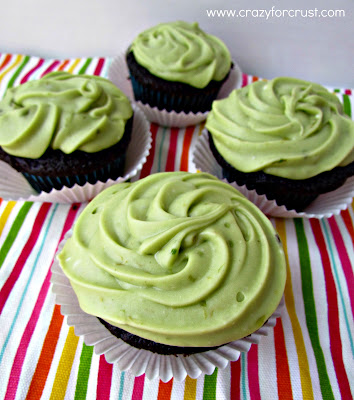 Avocado frosting on a chocolate cupcakes
