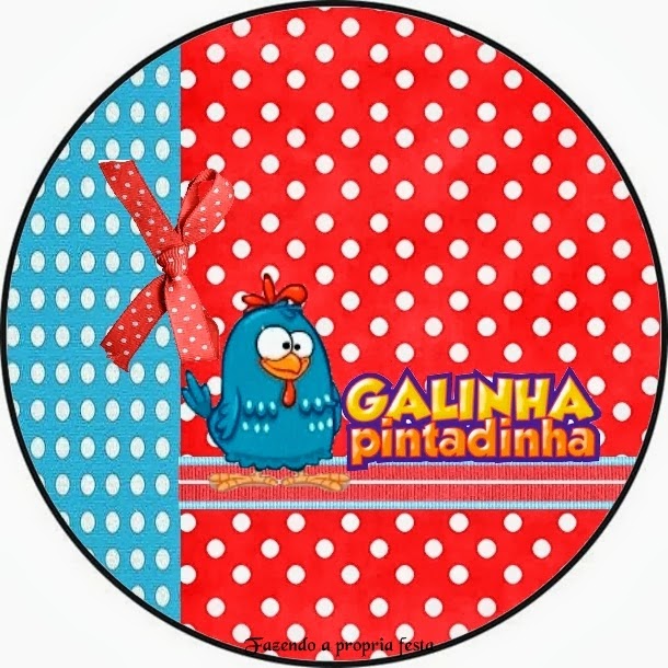 Gallinita Pintadita en Rojo y Celeste: Kit para Imprimir Gratis. Toppers o Etiquetas de Gallinita Pintadita en Rojo y Celeste para imprimir gratis.