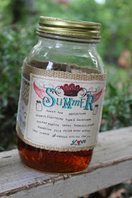 Ice Tea in Mason jar with cute burlap and lace wrap with summer favorites Summer is all about sweet tea - sprinklers - chasin lightning bugs & daydreams - guitar nights under twinklin stars - sunshine - flip flops - porch sittin - back roadin - and dancin with the one you love.