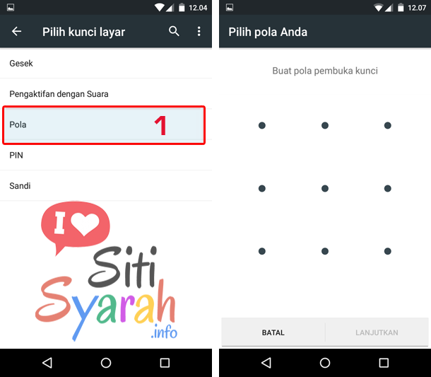 setting keamanan android pakai pola