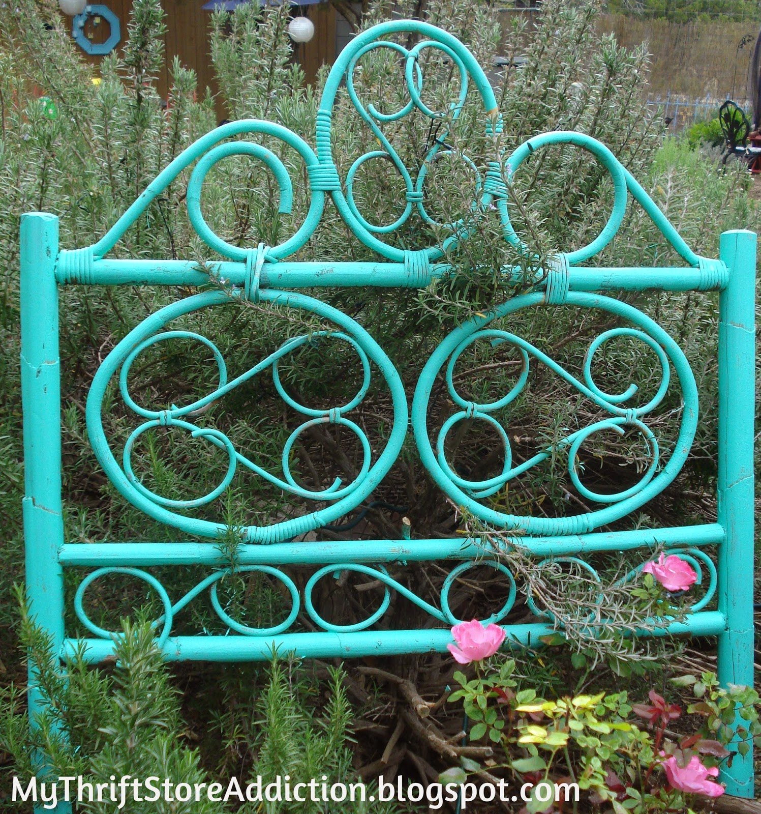 Repurposed headboard garden trellis