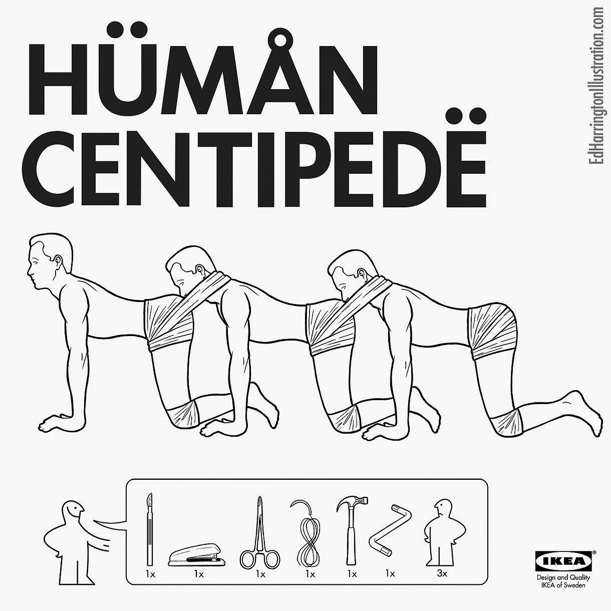 07-The-Human-Centipede-Ed-Harrington-Illustrations-Assemble-Monsters-with-IKEA-Instructions-www-designstack-co
