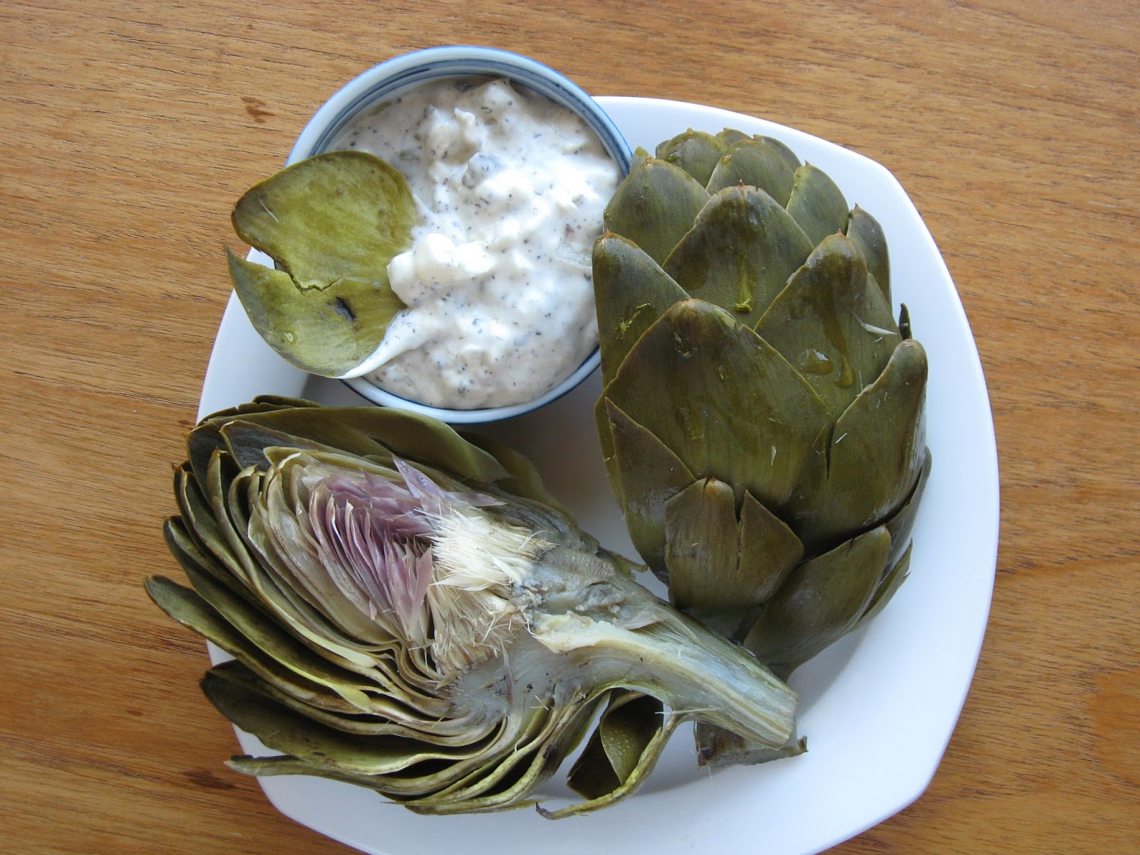 VeganForOne Steamed Artichoke and Killer Sauce for One