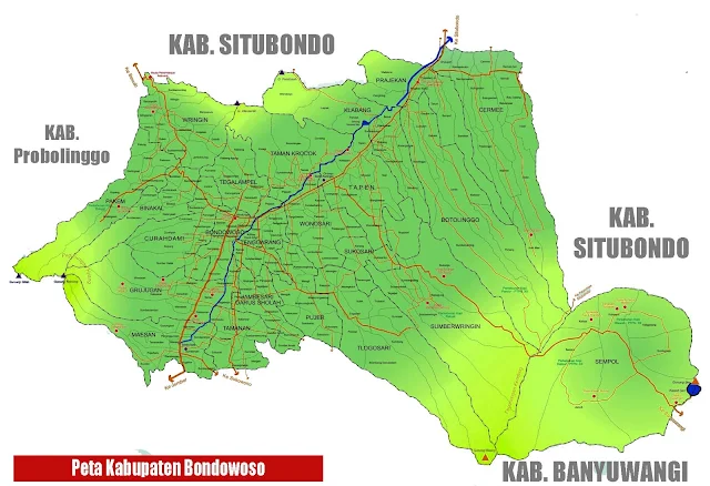 Gambar Peta Kabupaten Bondowoso lengkap nama kota