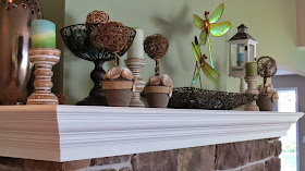 Mantel, Topiary, Silhouette Cameo, Paper Roses, Dragonfly, Burlap.Twigs
