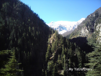 Snow clad mountainous peaks at Bhaironghati in Uttarakhand