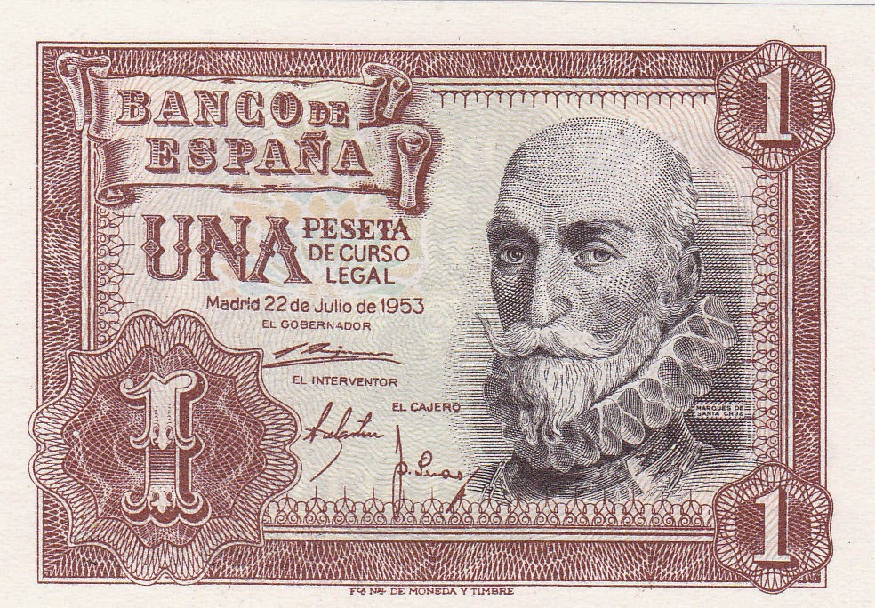 Spain Banknotes 1 Peseta banknote 1953 Marquis de Santa Cruz