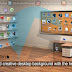 Awesome and creative desktop background with the help of a picture and gadgets like a 3d bookself.