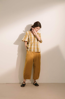 借物生活V領格紋美背上衣-黃格紋