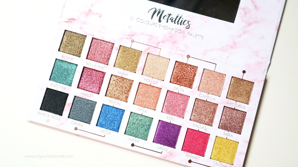 Detail Makeover Metallics 21 Colours Eyeshadow Palette (Swatches
