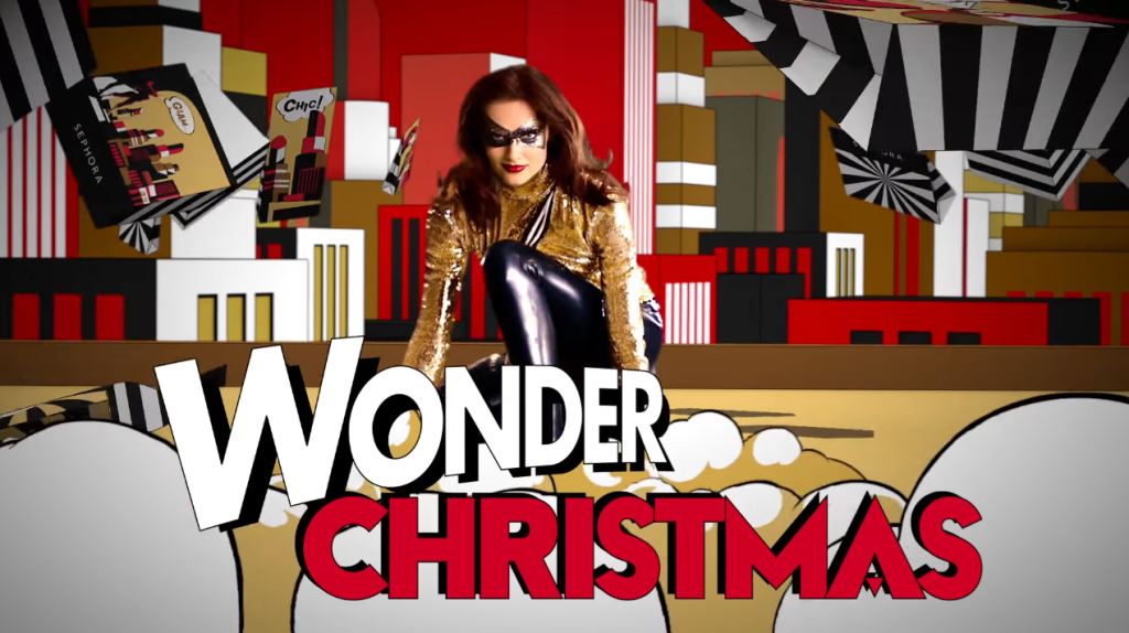 Pubblicità Sephora con modella Wonder Woman stile eroina - Foto testimonial, Natale 2016