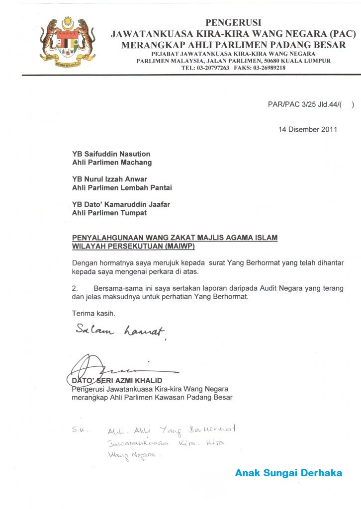 Surat Aduan Kepada Menteri Besar