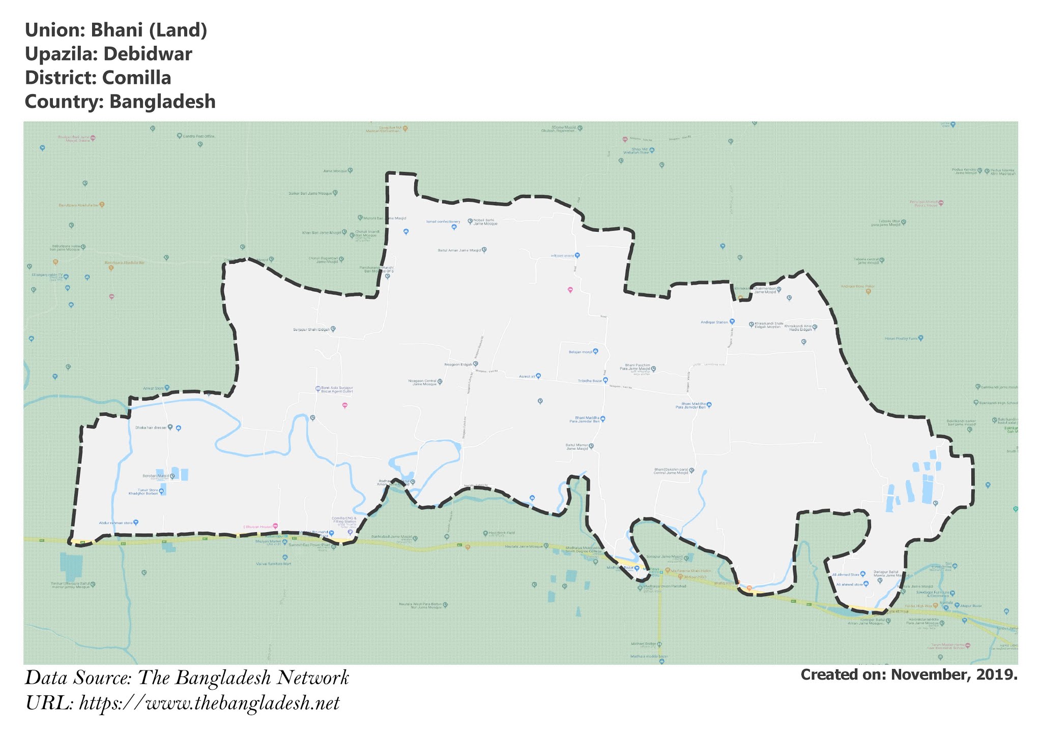 Map of Bhani of Debidwar Upazila Map of Bhani of Comilla, Bangladesh.