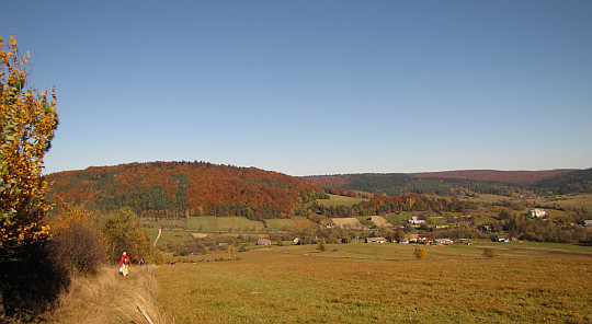 Dolina Zdyni. Na wprost znajdują się Popowe Wierchy (684 m n.p.m.).